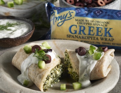 Greek Spanakopita Wrap with Tzatziki Sauce and Olives