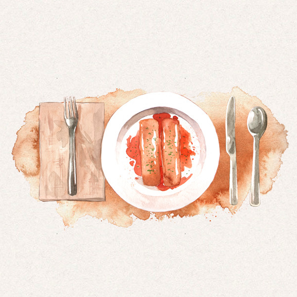 Amy's plate, board and cutlery