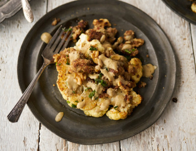 Cauliflower Steaks with Veggie Burger Crumbles & Ultimate Vegan Gravy
