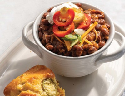 Amy’s Chili with Mezzetta Jalapeño Cornbread