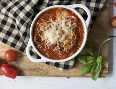 Chunky Tomato Bisque with Cheesy Toast Topper