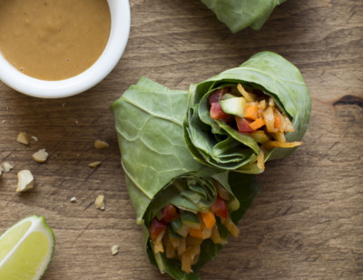Fresh Collard Green Rolls with Amy’s Pad Thai