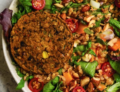 Farro & Black Bean Veggie Burger Salad