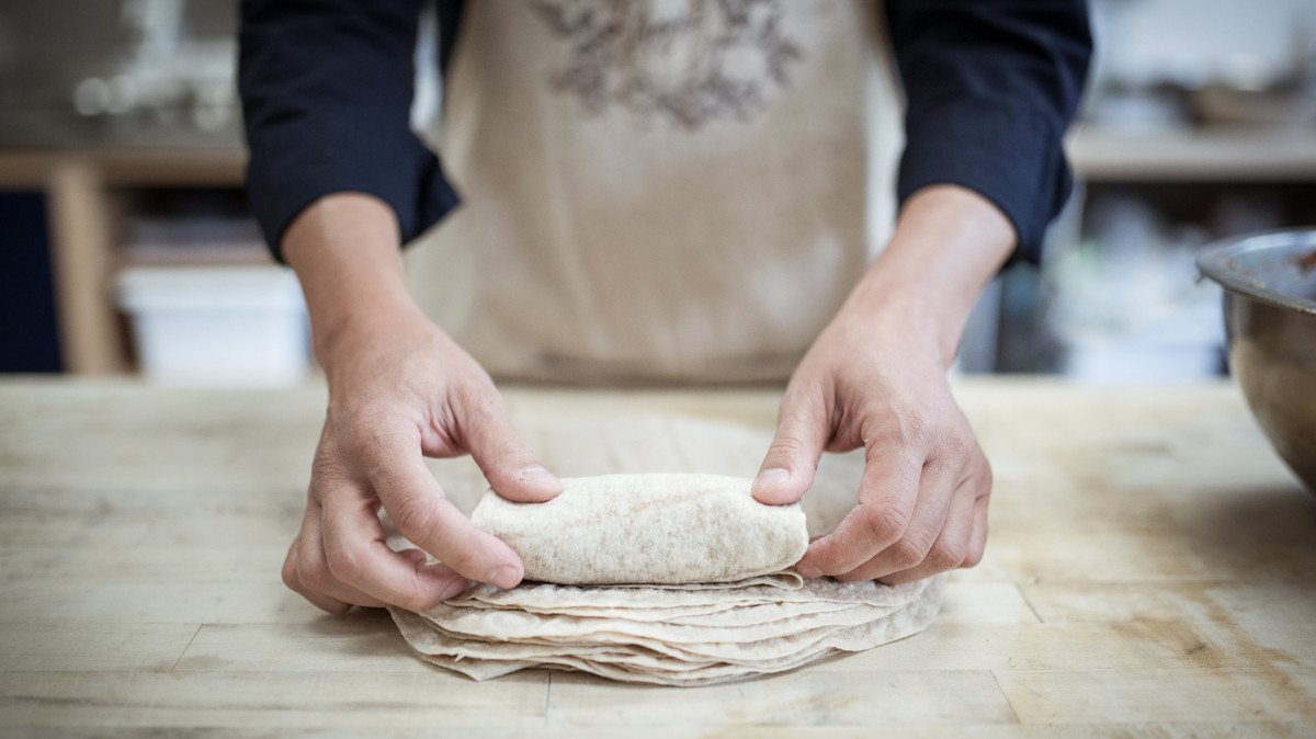 Amy's burrito rolled in kitchen