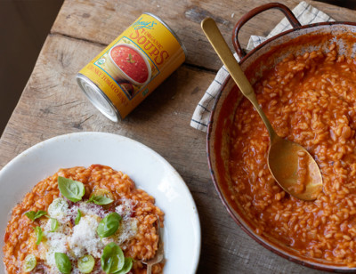 Tomato Risotto with Parmesan and Basil