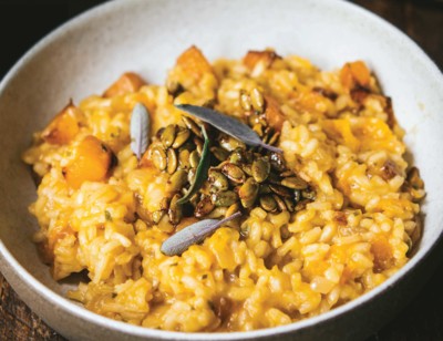 Vegan Butternut Squash Sage Risotto with Candied Pepitas