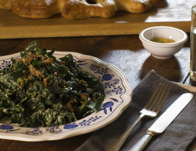 Vegan Kale Caesar Salad with Veggie Burger "Croutons"